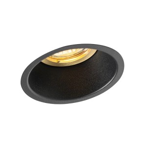 Schwarzer QAZQA Einbaustrahler mit goldenem Innenring, dreh- und schwenkbar.