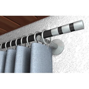 Gardinenstange mit grauen Vorhängen, befestigt mit Fischer Hohlraumdübel HM 5x65.