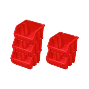 PROREGAL SuperSparSet: 5 rote Sichtlagerboxen aus Polypropylen, 7,5x11,6x11,2 cm, für Aufbewahrungssysteme.