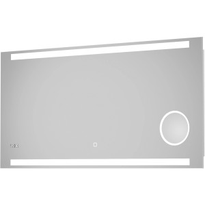 DSK Design LED-Lichtspiegel Silver Conde, 120x60 cm, mit Digitaluhr und Kosmetikspiegel.