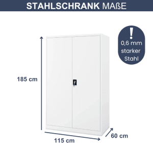 Weißer DELUKE Aktenschrank/Werkzeugschrank aus Metall mit Maßen 185x115x60cm.