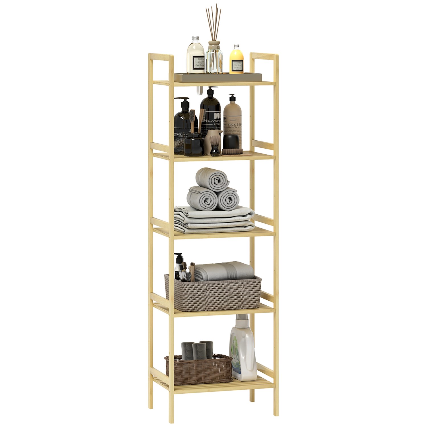 HOMCOM Badezimmerregal Bambus Naturholz 43,5L x 31,5B x 142H cm günstig online kaufen