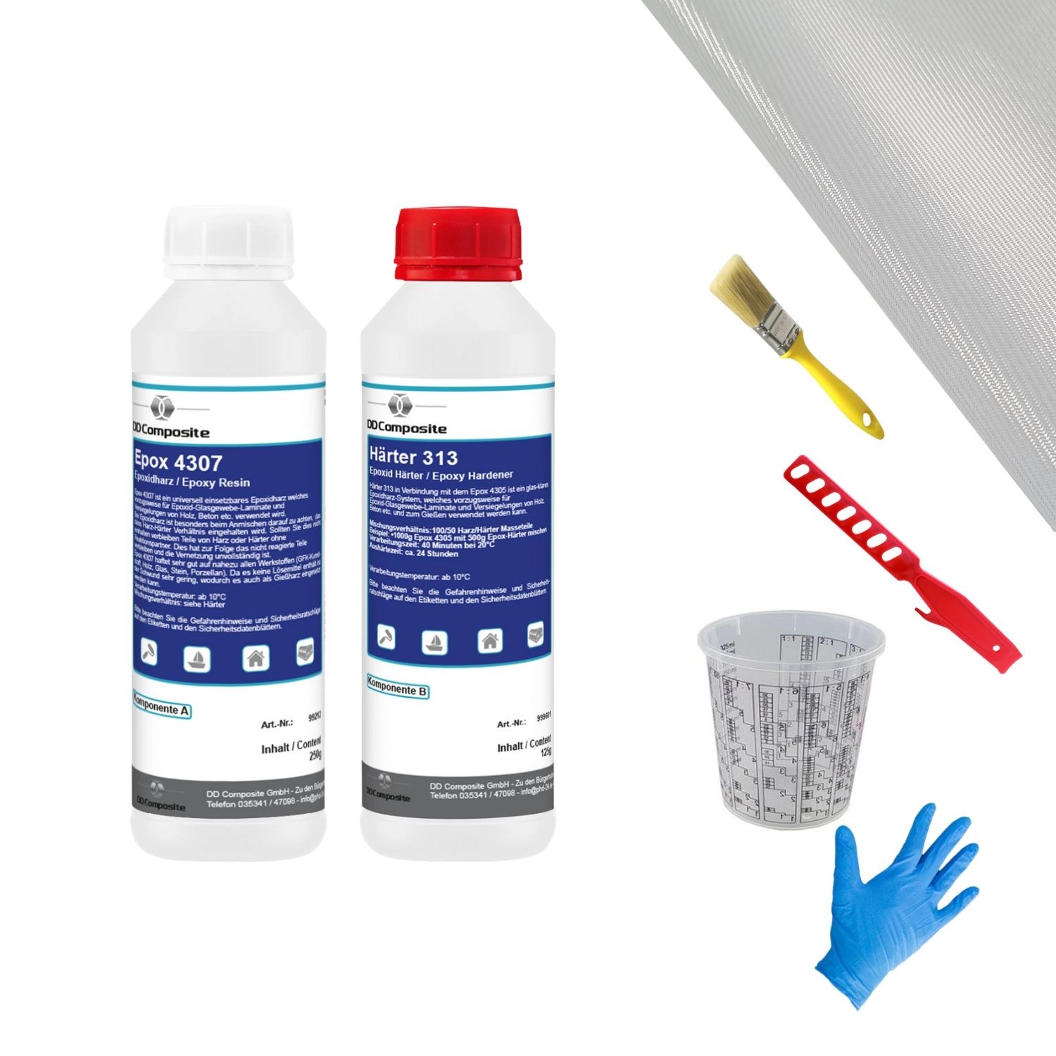 DD Composite Epoxidharz Reparaturset 0,375kg + 2m² Glasfilamentgewebe