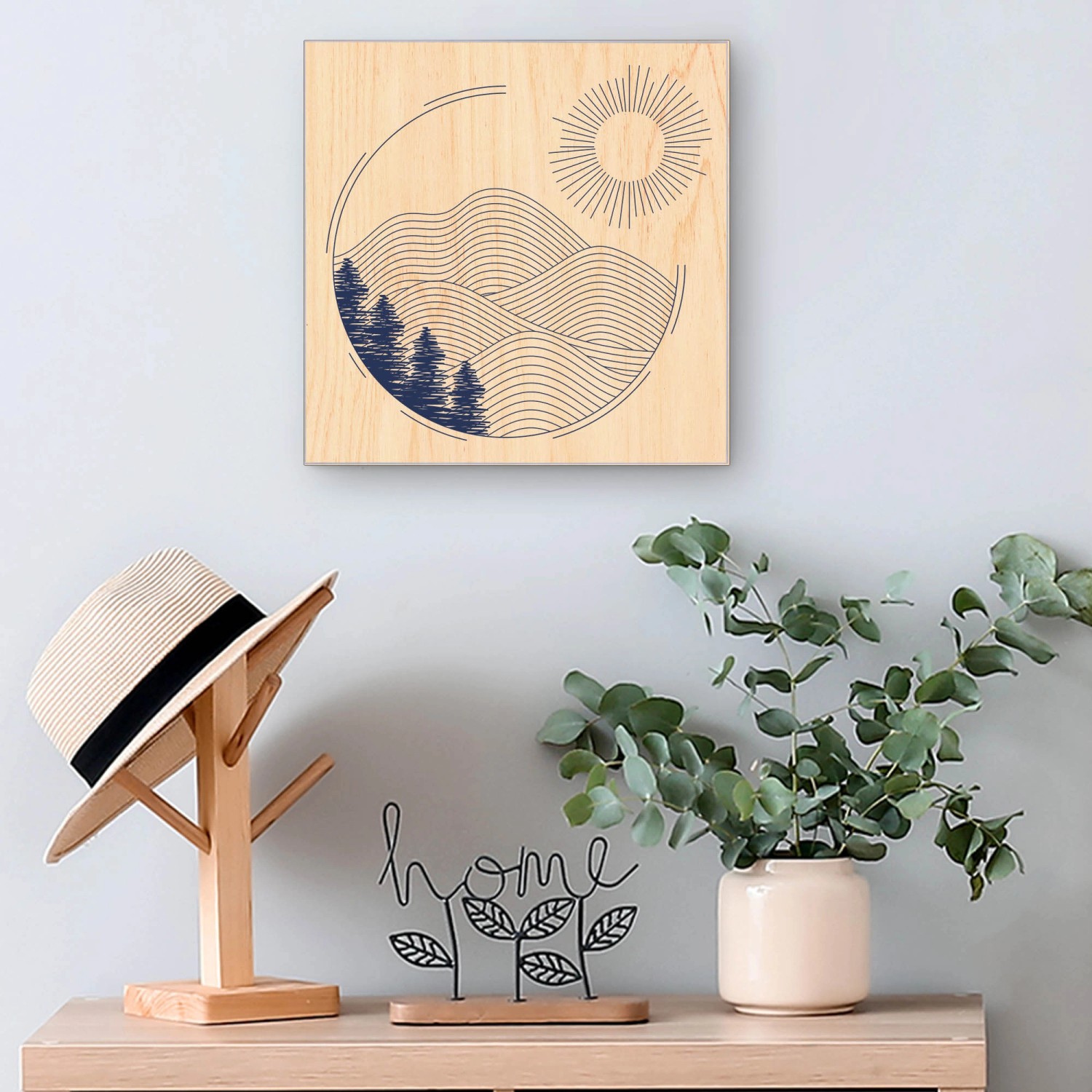 Banjado Schlüsselkasten 30x30cm mit abstrakter Landschaft auf Holzfront, 50 Haken.