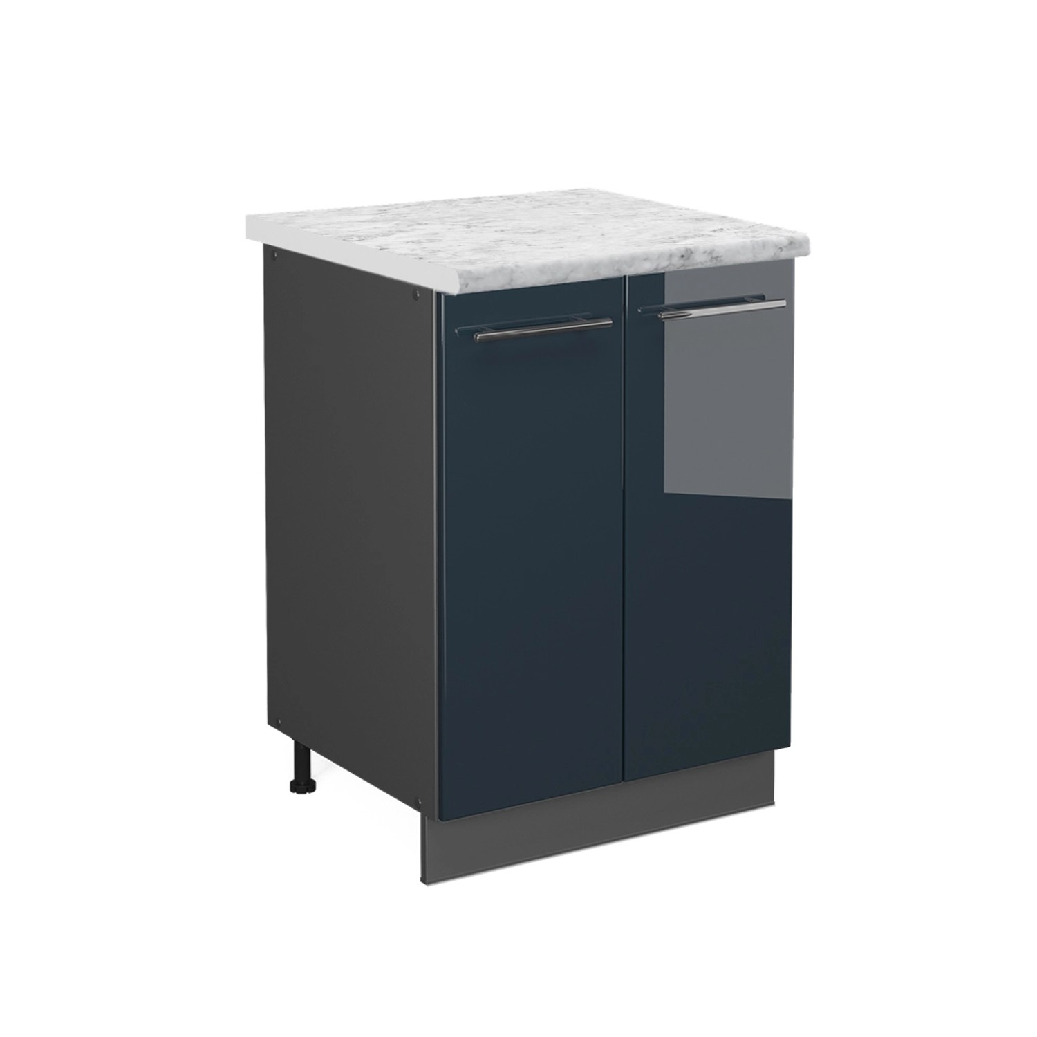 Vicco Küchenunterschrank Fame-Line Dunkelblau Hochglanz/Anthrazit 60 cm AP Marmor