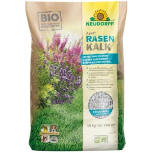 Neudorff Azet Rasen Kalk 10 kg Beutel. Erhöht pH-Wert saurer Rasenböden, beugt Moos vor. Für kräftigen Rasen. Staubarm.