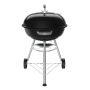 Schwarzer Weber Compact Kettle Holzkohlegrill, 57 cm, mit Deckel, Griff und Rädern.