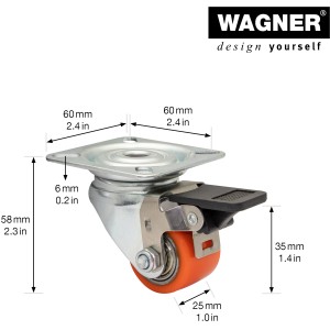 Wagner Lenkrolle Mini mit Feststeller, Ø 3,5cm, 100kg Tragkraft. Rolle für Möbel und Geräte.