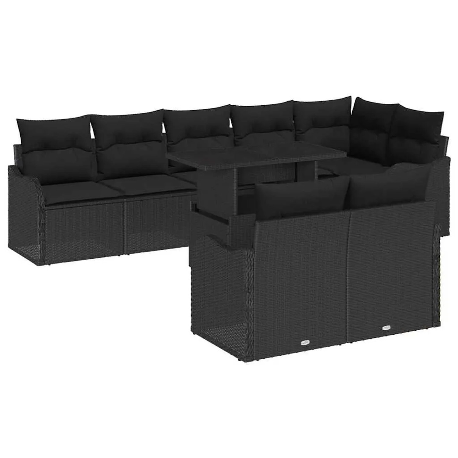 vidaXL Garten-Sofa-Set mit Kissen 9-Tlg Schwarz Poly Rattan 3357226