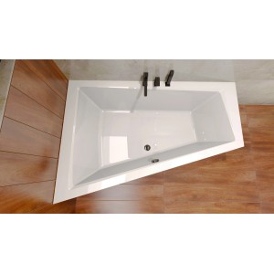 Eckbadewanne INTIMA 170x125 links mit Schürze und Kopfstütze. Bad Land Badewanne in Weiß.