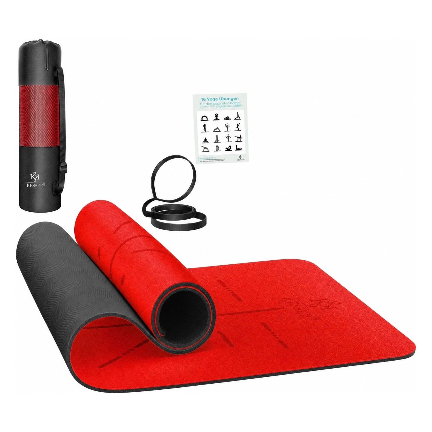 KESSER Gymnastikmatte TPE Rutschfest Größe 183 x 61 cm Farbe Rot Schwarz