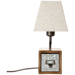 Brilliant Tischleuchte Casket im Antik-Braun Design mit Textilschirm und Schubladen-Optik.