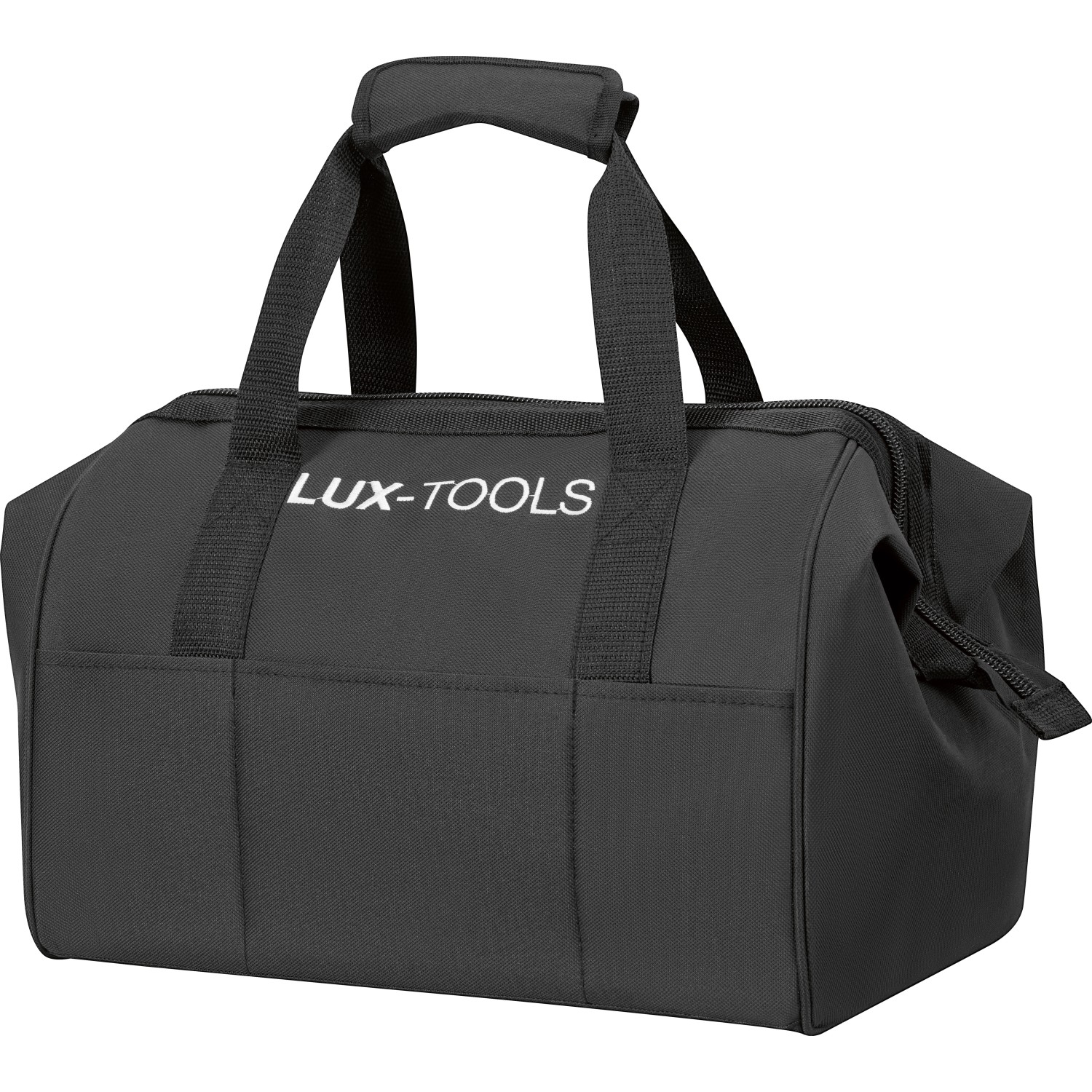 Schwarze LUX-TOOLS Tragetasche für Akku-Maschinenset, ideal für Bohrschrauber, Stichsäge und Winkelschleifer.