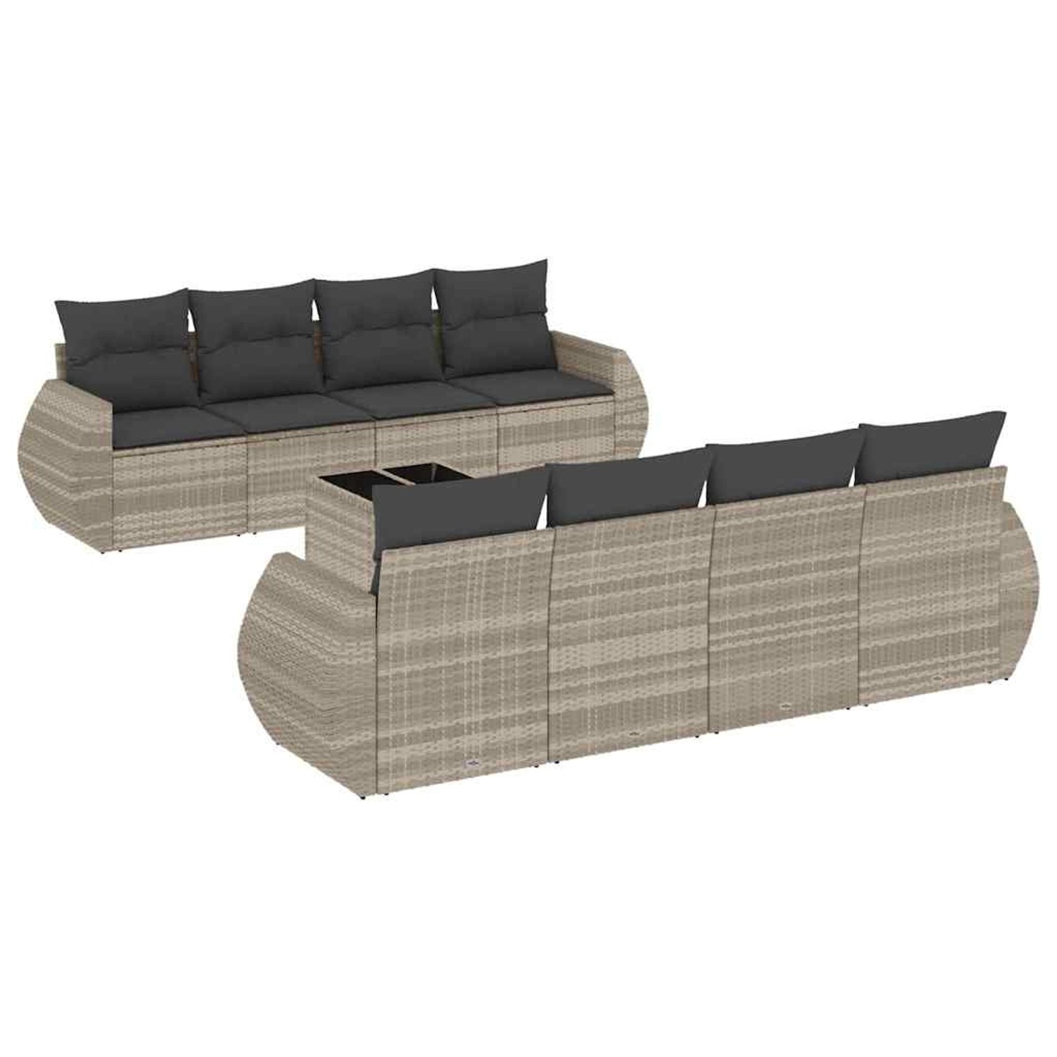 vidaXL 9-Tlg Garten-Sofagarnitur mit Kissen Hellgrau Poly Rattan 3253489