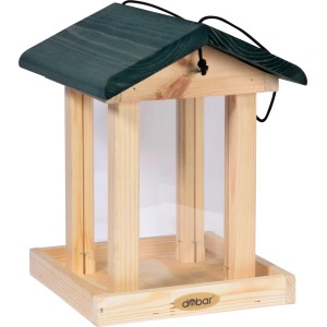 Dobar Vogelfutterstation aus Holz mit grünem Dach und Acrylglas-Silo.