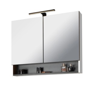Weißes Badmöbel-Set Cleo 2.0 mit LED-Spiegelschrank (80 cm) für moderne Badezimmer.