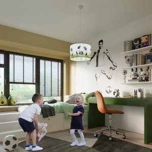 Sollux Lighting Hängeleuchte FootBall C 40 im Kinderzimmer mit Fußball-Motiv.