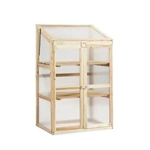Costway Gewächshaus 2 Etagen Frühbeet Holz & PC 69 x 58 x 121 cm Natur
