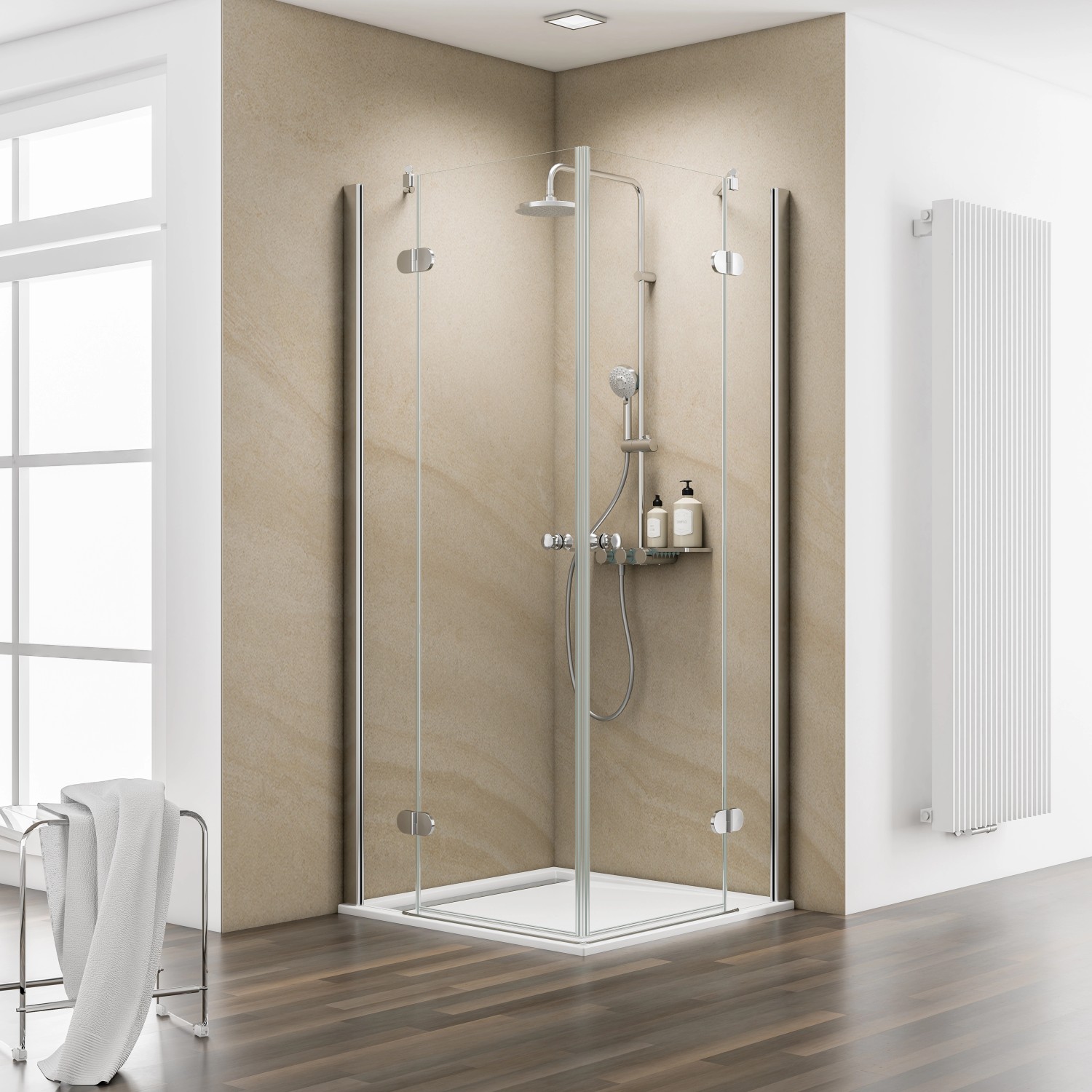 Schulte Eckdusche mit Drehtür MasterClass teilgerahmt, Chromoptik, 90 x 200 x 90 cm