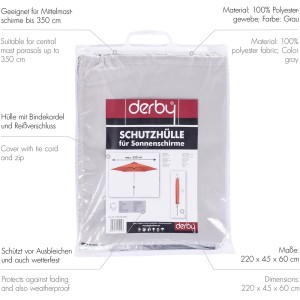 Hellgraue Derby Schutzhülle Basic für Sonnenschirme bis Ø 350 cm.