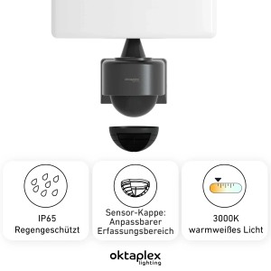 Oktaplex LED Außenstrahler mit Bewegungsmelder, anthrazit, warmweißes Licht, IP65.
