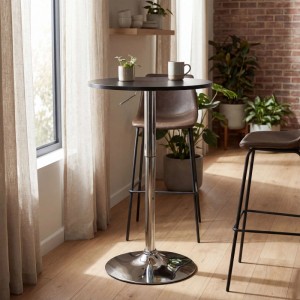 Runder, schwarzer CLP Stehtisch Lamoni mit höhenverstellbarem Chromgestell. Ideal für moderne Küchen oder Bars.