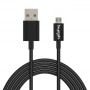 Schwarzes USB 2.0 Ladekabel mit Micro-USB Anschluss, 2 m Länge.