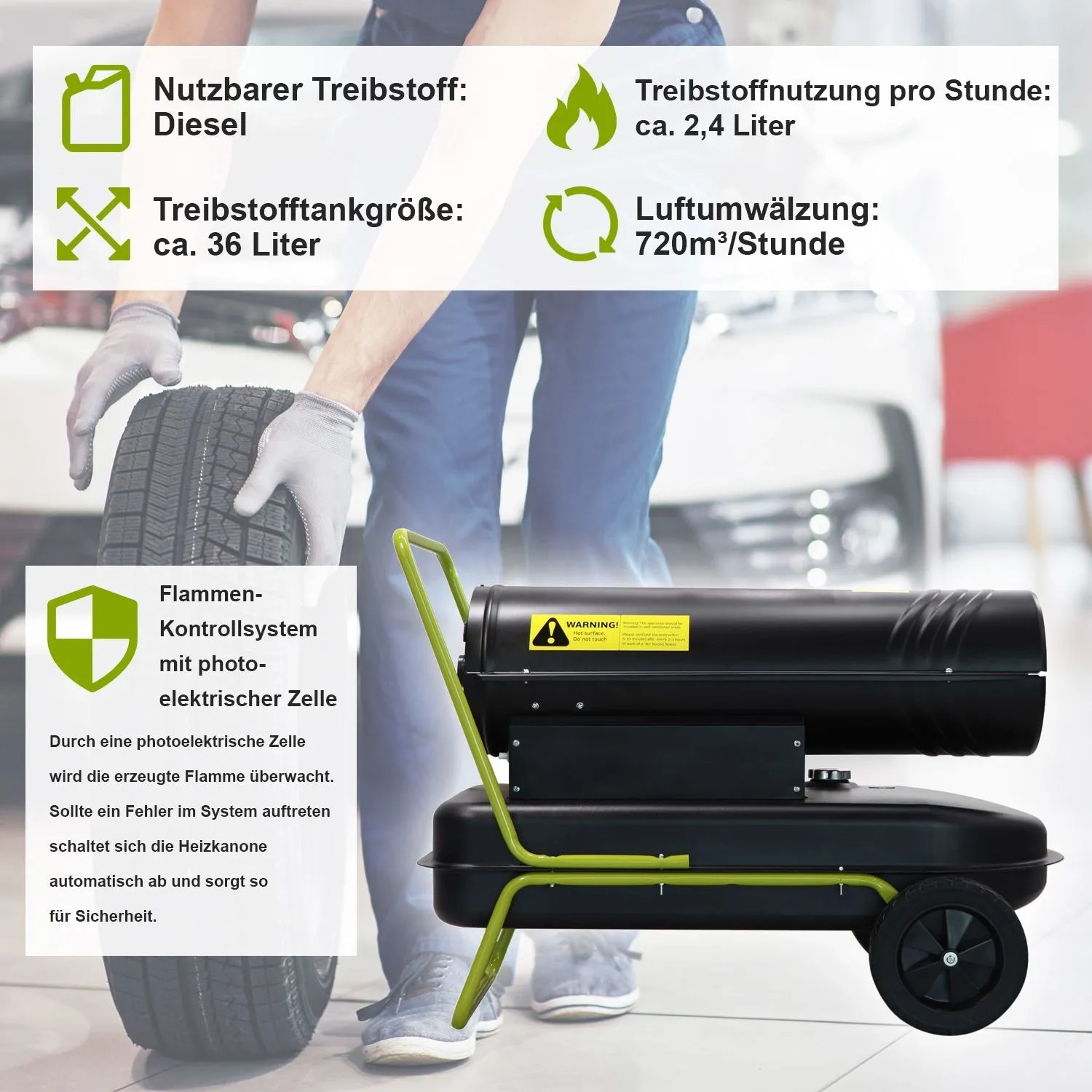 Tronitechnik Diesel Heizkanone 30kW mit Rädern und Tragegriff. Heizlüfter für Werkstatt & Baustelle.