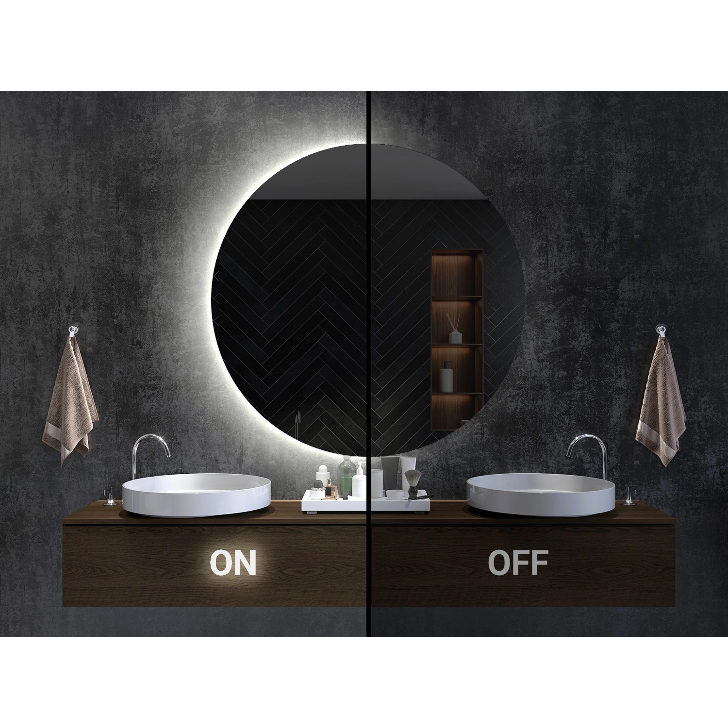 Tulup LED-Lichtspiegel 48 x 48 cm Badezimmerspiegel Asymmetrischer Spiegel Industrieller Wandspiegel Warmweiß 3000K_4