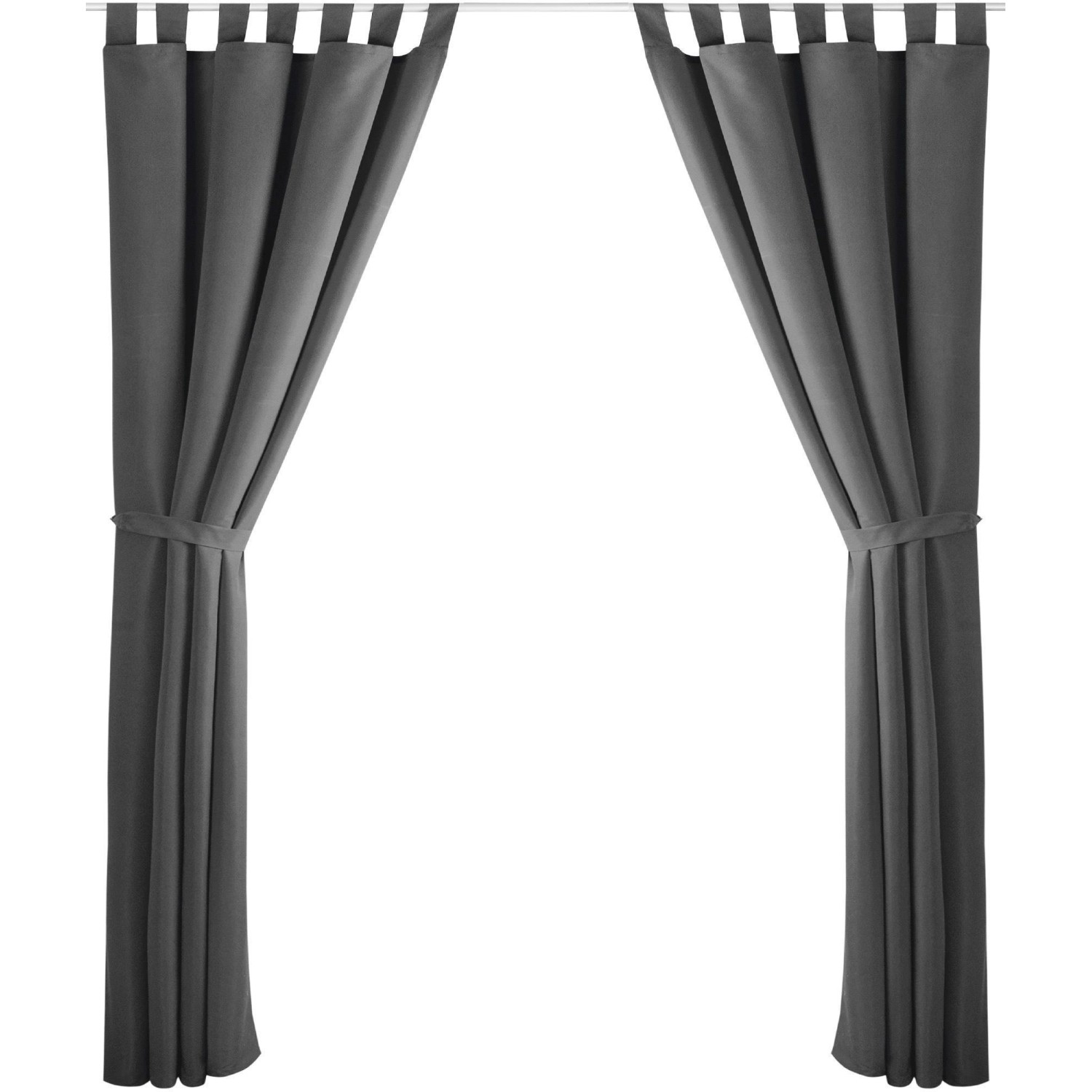 2er Set Dekoschals „Ellen“ in Anthrazit mit Schlaufen, Raffhaltern und Haken, 140x225 cm.