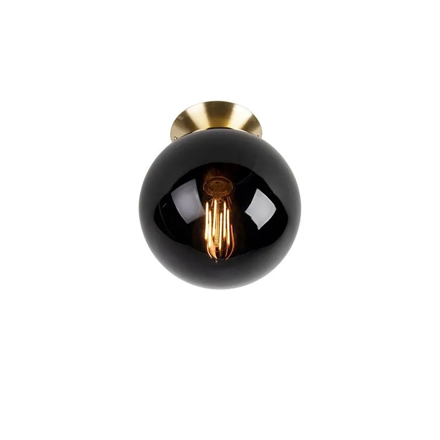 QAZQA Art Deco Deckenleuchte Messing mit Schwarzem Glas Pallon