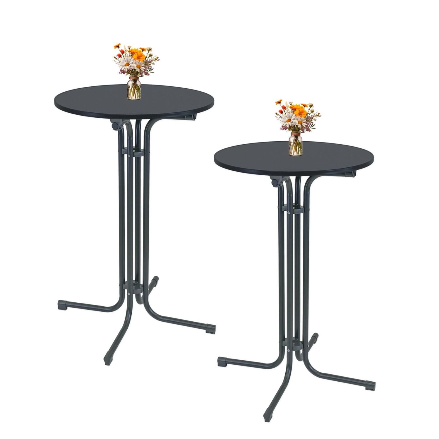 TRUTZHOLM 2x Stehtisch Klappbar Durchmesser 70 cm Höhe 110 cm Stahl Anthraz günstig online kaufen