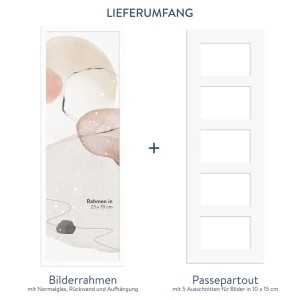 Weißer WANDStyle Galerierahmen für 5 Fotos (10x15 cm) mit Passepartout. Bilderrahmen für die Wand.