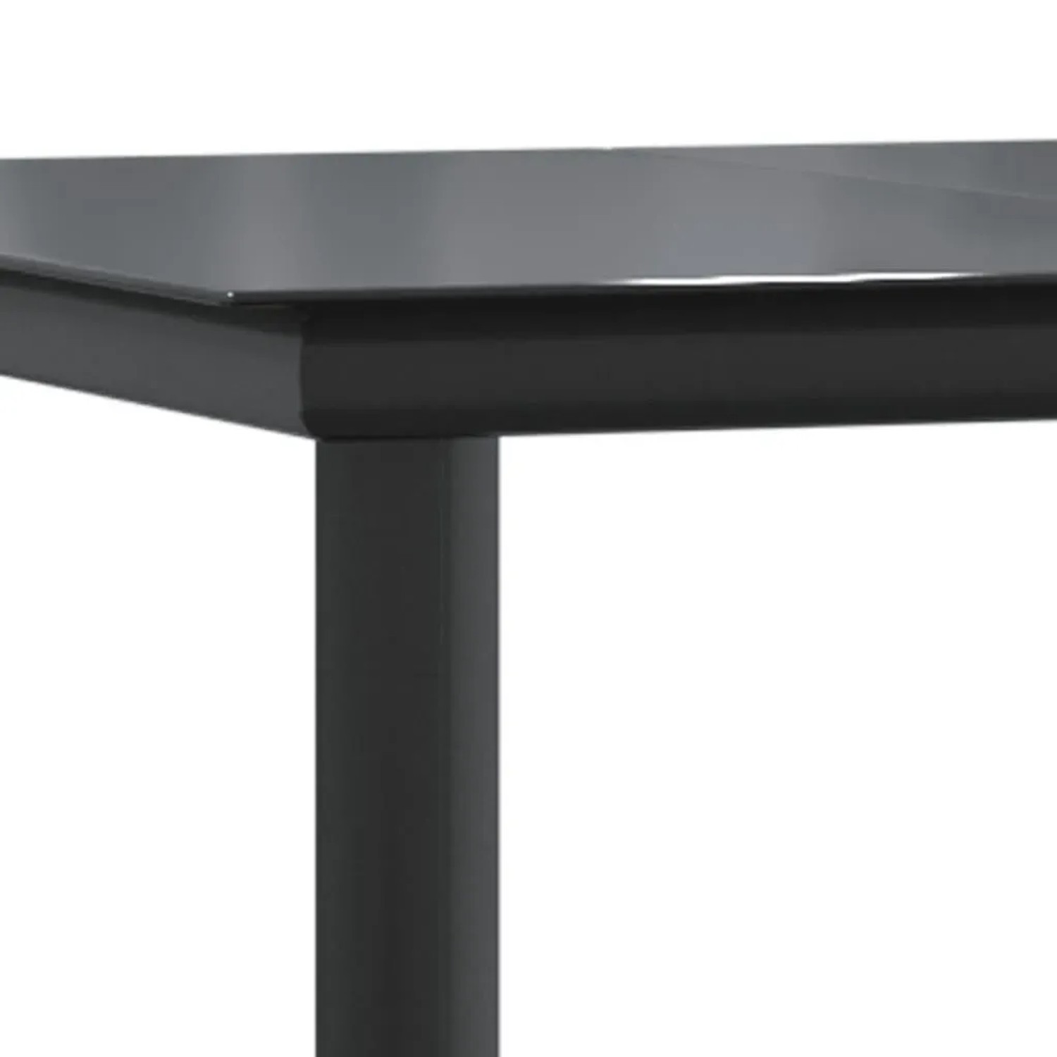 Detailansicht des schwarzen Gartentisches vom vidaXL Bistro-Set mit Glasplatte.
