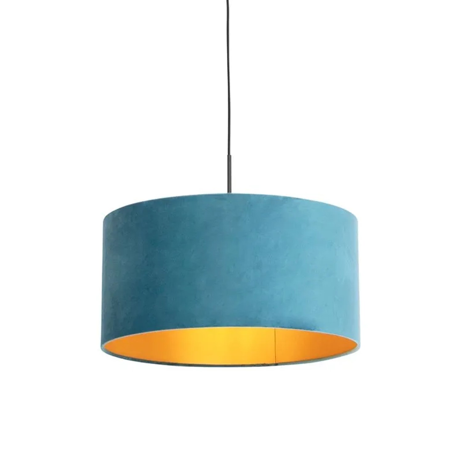 QAZQA Hängelampe mit Veloursschirm Blau mit Gold 50 cm Combi