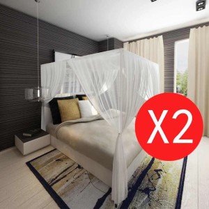 vidaXL Moskitonetz Bett Zwei Stück Quadratisches Set 3 Öffnungen 50264