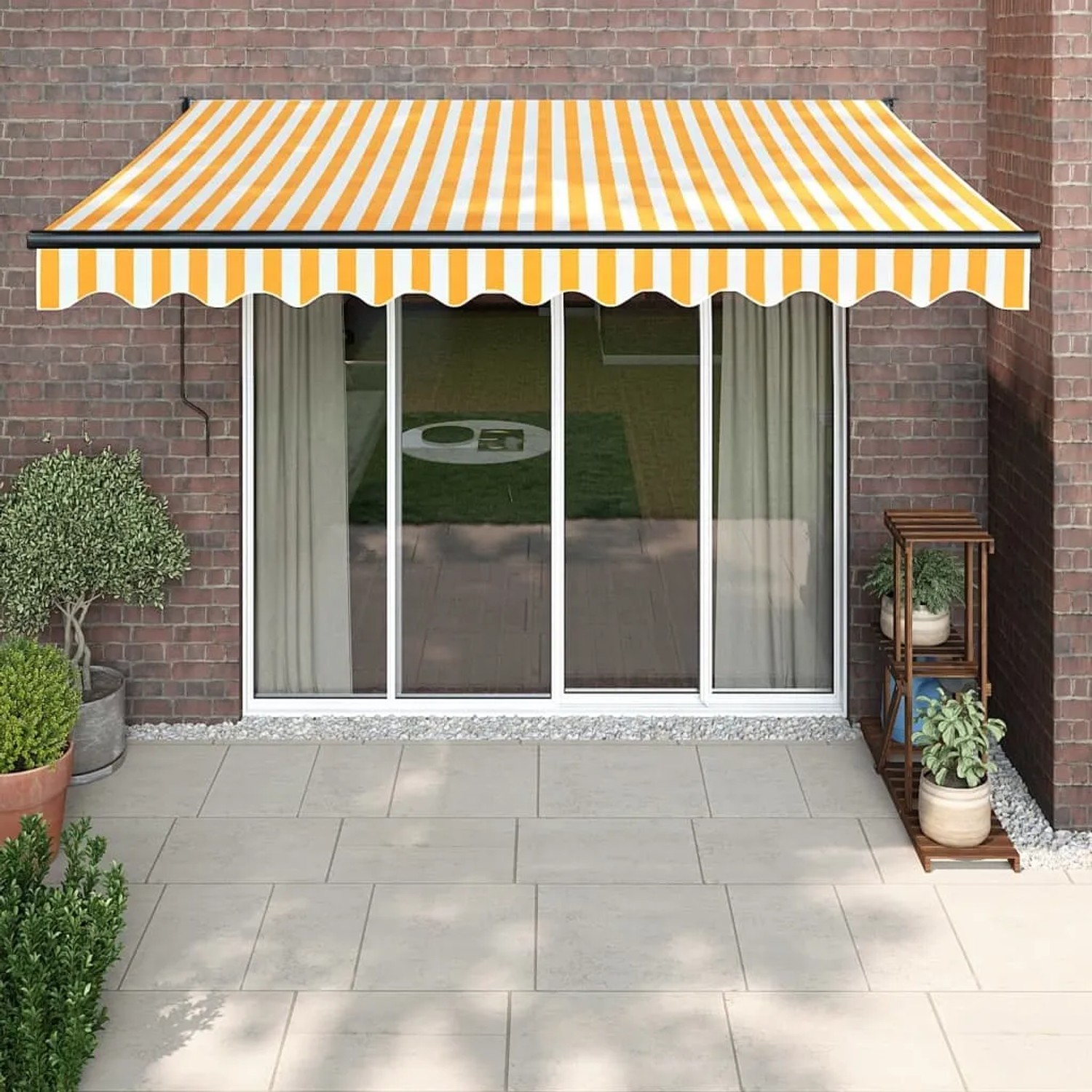 Furnicato Markise Einziehbar Gelb Und Weiß 3x25 M Stoff Und Aluminium