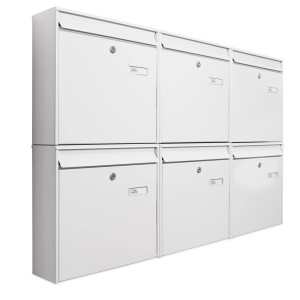 Weiße Burg-Wächter Briefkastenanlage für 6 Parteien, Stahl, mit Montagematerial und Schlüsseln.