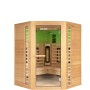 Redsun Deluxe Infrarotkabine XXL aus Tannenholz mit Glasfront und Innenansicht.