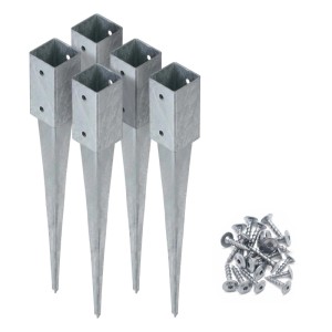 5 HOLLMAX Einschlaghülsen, silber verzinkt, für 71mm Vierkantpfosten, inklusive Schrauben. Robuste Pfostenträger.
