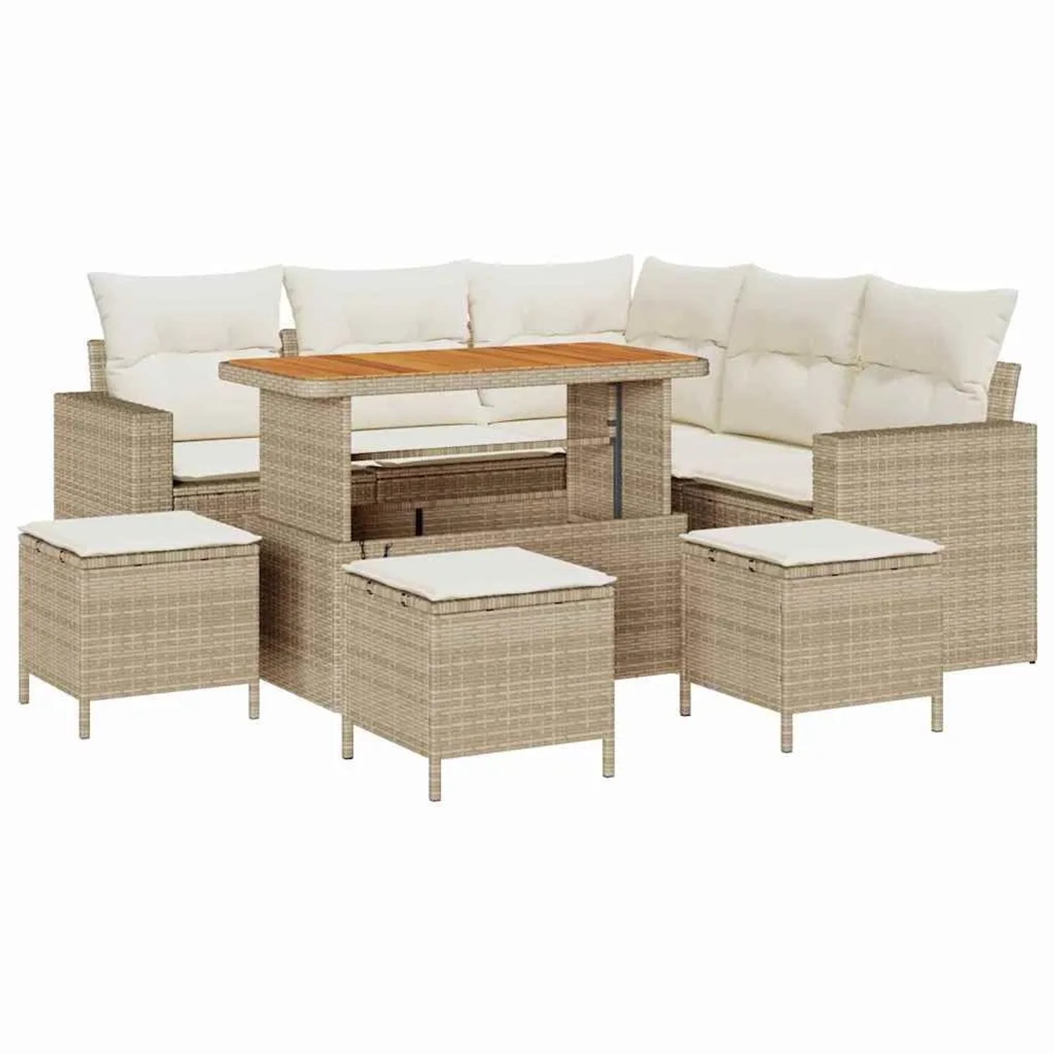 vidaXL Gartensofa-Set mit Kissen 10 Stk Beige und Creme Poly-Rattan 3363571 günstig online kaufen