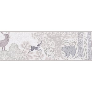 A.S. Creation Vlies-Bordüre Waldtiere in Braun, Creme und Weiß mit Hirsch, Reh und Bär.