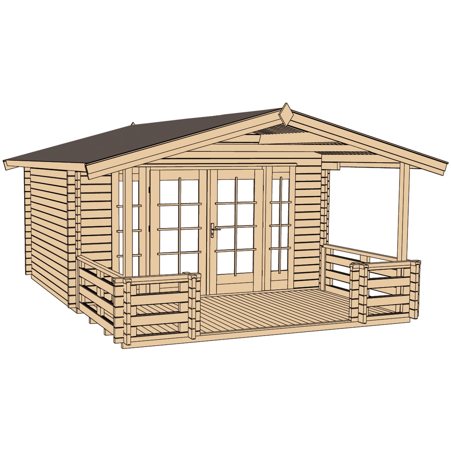 Weka Weekendhaus 137 B mit überdachter Terrasse, 45 mm Wandstärke, Massivholz, Doppel Tür und Fenster