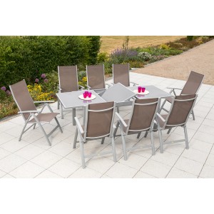 Merxx Gartenmöbel-Set Carrara, 9-teilig, taupe. Ausziehbarer Tisch mit 8 Klappsesseln. Moderne Garten-Essgruppe.