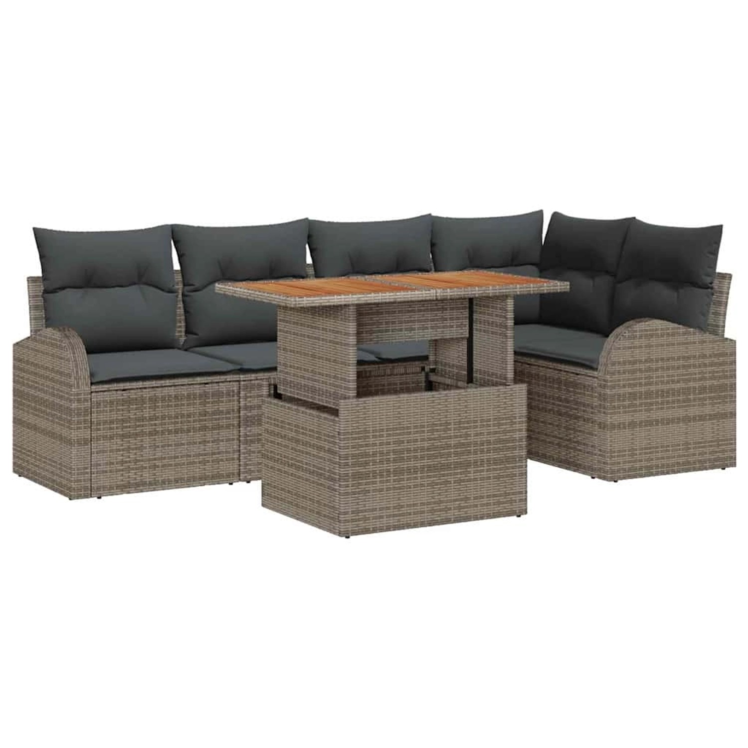 vidaXL Garten-Sofa-Set mit Speicher 6-Tlg Grau Poly Rattan 3358323 günstig online kaufen