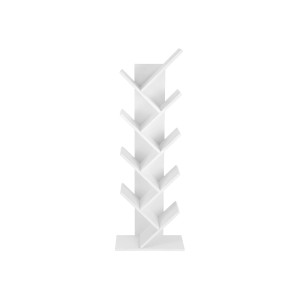 Weißes Vasagle Bücherregal in Baumform mit 8 offenen Fächern.