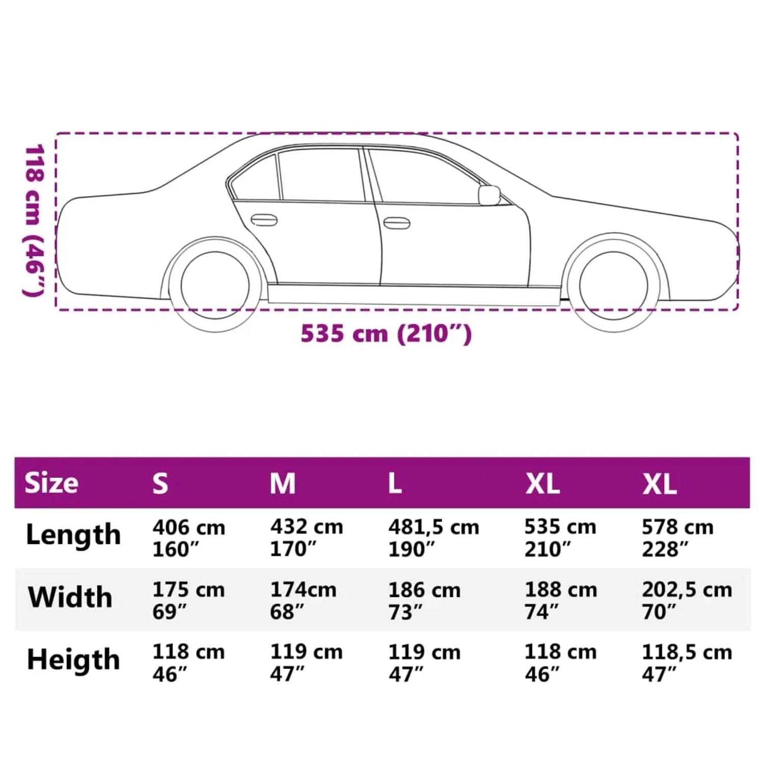 vidaXL Autoabdeckung XL, grau/silbern, für Limousine. Hagelschutz, Maße: 535x188x118cm.