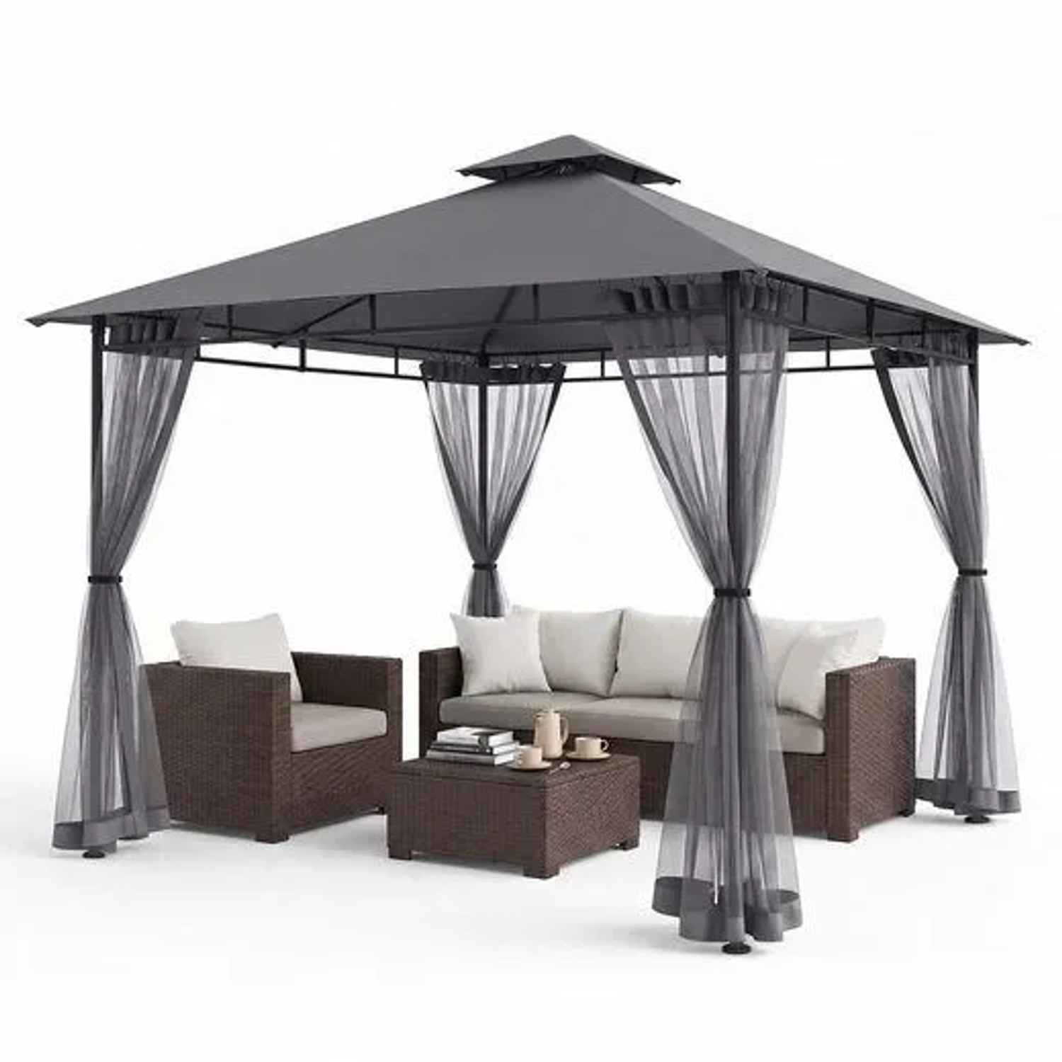 Sekey Pavillon 3x3 m mit Moskitonetz Doppeldach Wasserdicht Windfest