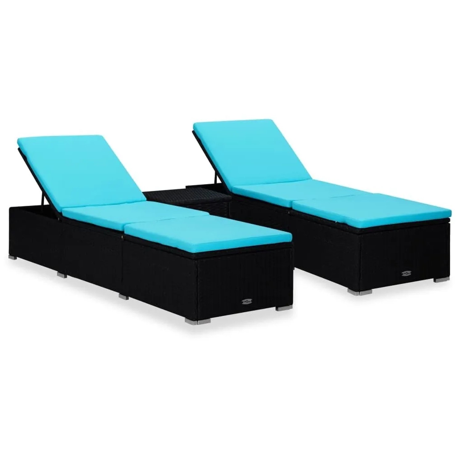 Furnicato 3-tlg Garten-sonnenliegen Set Mit Teetisch Aus Pe-rattan 195x60x31 Cm & 40x40x40 Cm Schwarz
