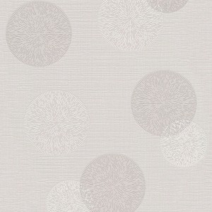 Moderne Vliestapete in Grau-Beige mit abstraktem Kreismuster für Wohn- und Schlafzimmer.